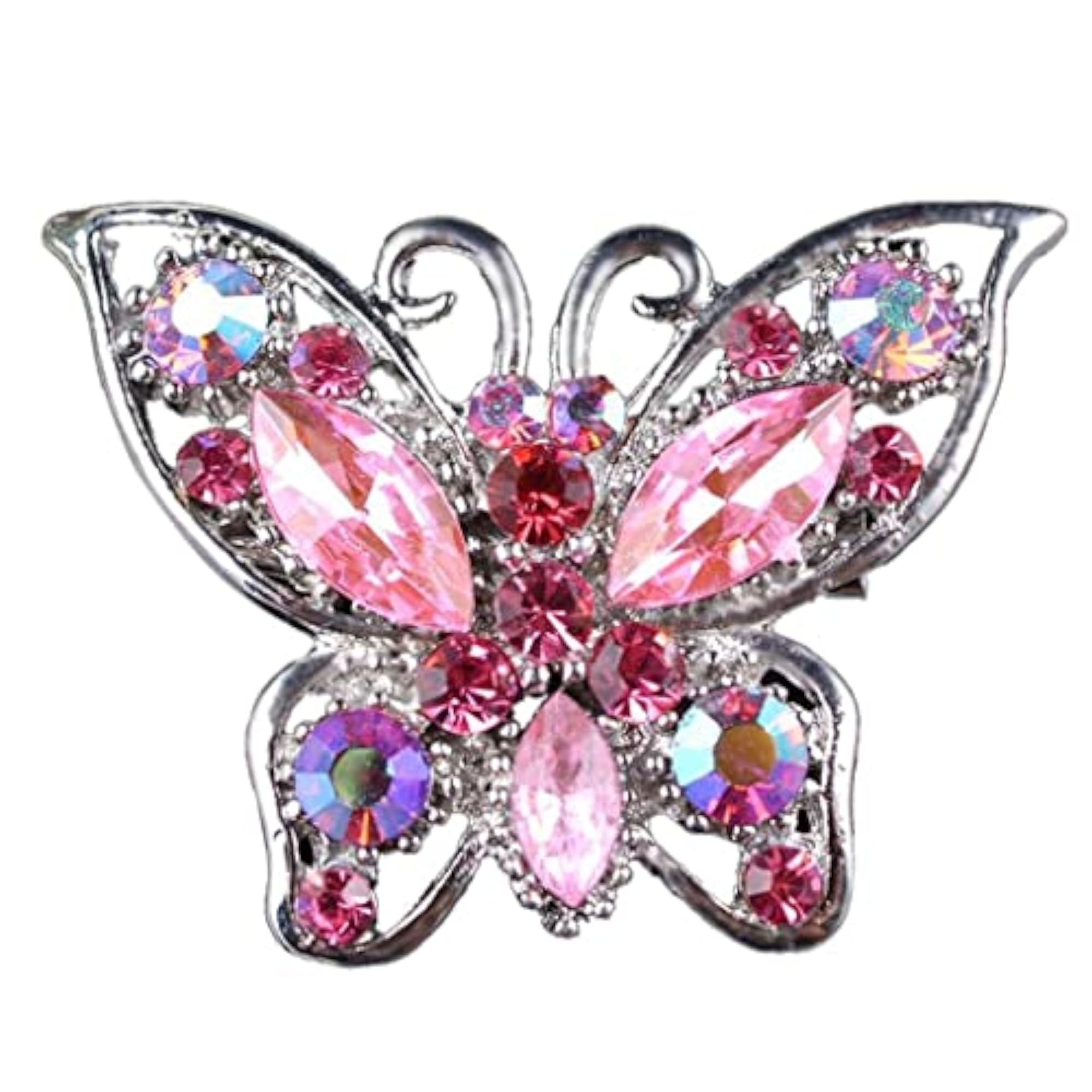 Wedding Bride Rhinestone Butterfly Brooch Pin, Pink