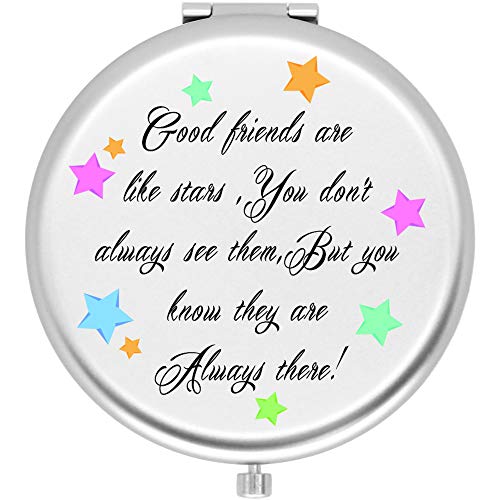 onederful Friends Girl Gifts,Travel Compact Pocket Mirror Birthday Ideas for Friends Sister,Present for Her-Good Friends are Like Stars (Silver)