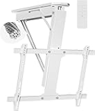 XINYAO Electric Ceiling TV Mount with Remote, Motorized Ceiling Mount TV Bracket Flip Down for 32 to 70 inch Flat Curved Screen Mount Drop Down for Flat Pitched Roof Indoor Outdoor (White)