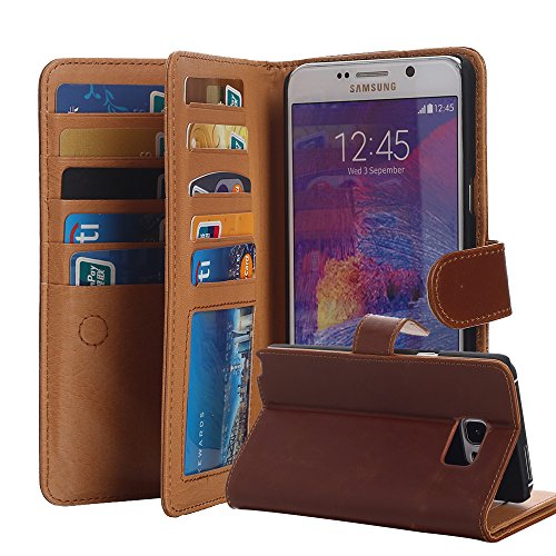 Galaxy Note 5 Case, Pandawell [Stand Feature] Premium PU Leather Wallet Case with ID & Credit Card Slots Flip Cover with Screen Protector for Samsung Galaxy Note 5 (Brown)