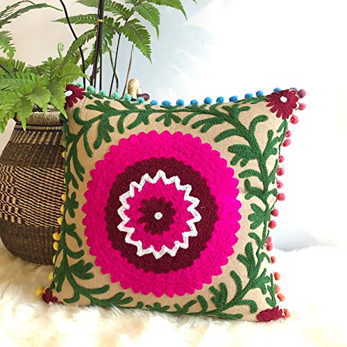 Housse de coussin Suzani brodée main 50cm pour canapé bohème chic - 8