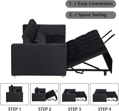 Miniatura 5 de Convertible Sofa Bed - 3 in 1 Loveseat Sleeper Sofa,Pull Out Sleeper Bed with Adjustable Backrest,Multi-Functiona Lounge Chair with Velvet Fabric