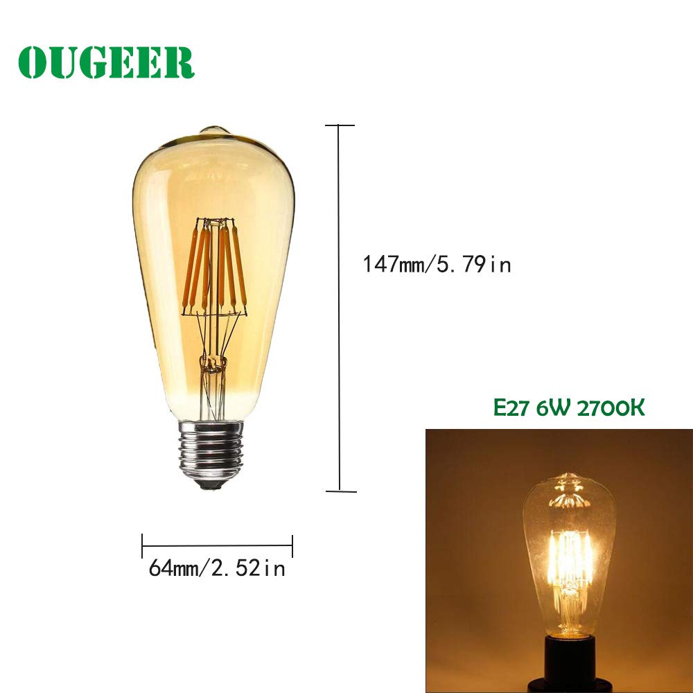 20er Stücke LED E27 6W ST64 Filament Glühbirne Edison Vintage Glühlampe Lampe Birne Warmes Licht 2200K,Nicht Dimmbar AC 220-240V E27 60W Halogenbirnenäquivalent