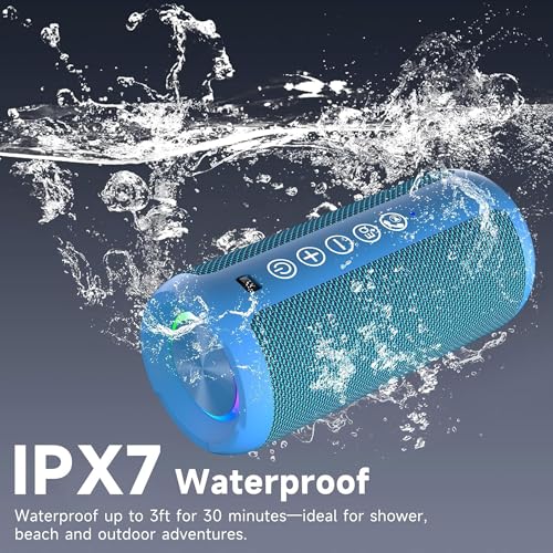 Image of Ortizan Portable Bluetooth Speaker, IPX7 Waterproof, Wireless, Big Sound and Deep Bass, 24W Stereo, TWS Pairing, 30Hrs Playtime, Bluetooth 5.3, RGB Lights, for Home /Party /Outdoor /Beach (X10 Blue)