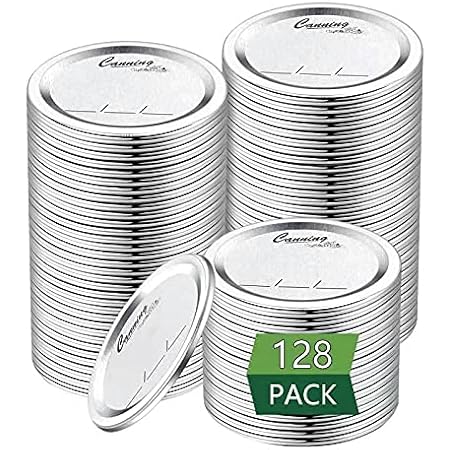 128-Count, Regular Mouth Canning Lids for Ball, Kerr Jars - Split-Type Metal Mason Jar Lids for Canning - Food Grade Material, 100% Fit & Airtight for Regular Mouth Jars