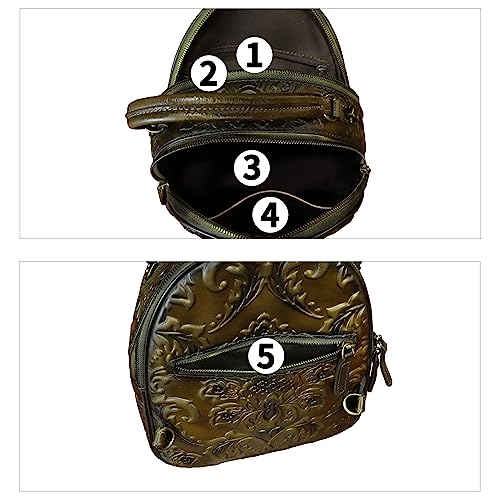 Image of Genuine Leather Satchel for Women Purse Embossed Crossbody Handbag Top Handle Bags Handmade Convertible Backpack Knapsack | Embossed