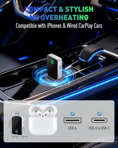 Image of Wireless CarPlay Adapter for iPhone, 2026 Upgraded 2-in-1 Android Auto CarPlay Wireless Adapter, Convert Wired to Wireless, Fast & Stable, Plug & Play, Compatible with Factory Wired CarPlay Cars 2016+