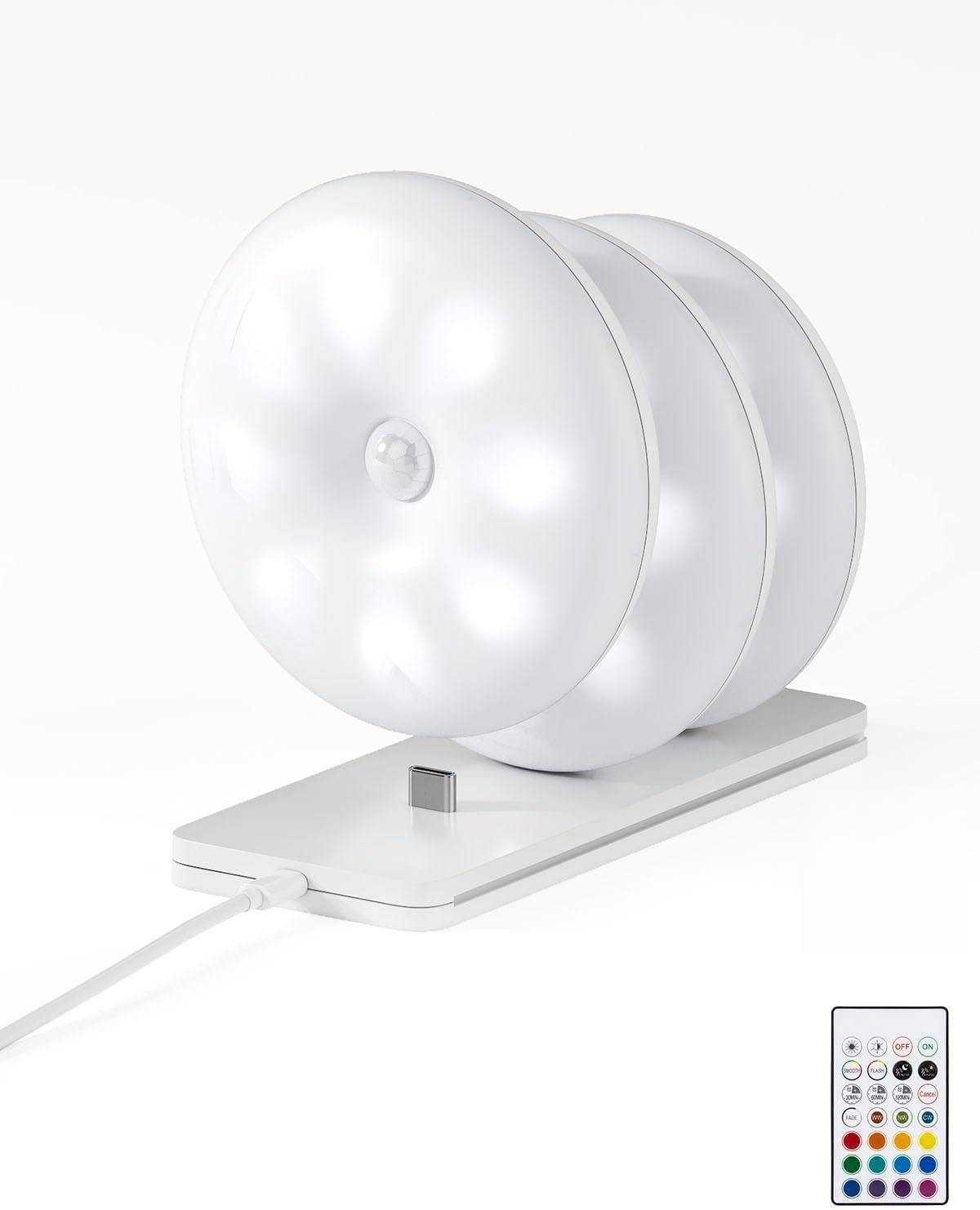 3-Pack RGB Puck Lights with Charging Station, Motion Sensor Cabinet Lights