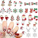 Giata 30 PCS Christmas Nail Art Charms Alloy 3D Color Santa Claus Elk Snowman Bell Nail Pendant Accessories Suitable for Girls and Ladies Gem Jewelry Nail Art DIY