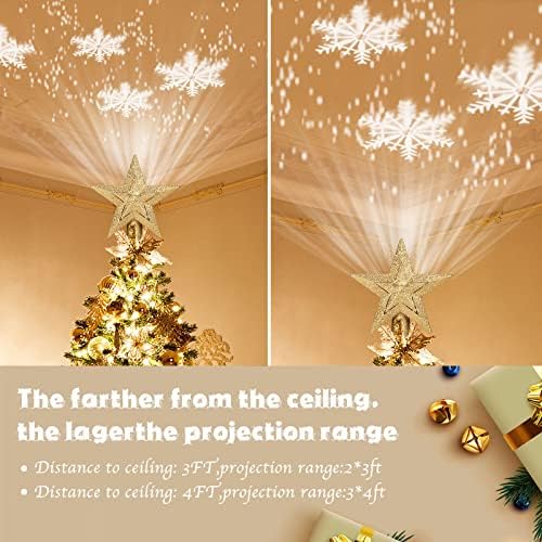 Christmas Tree Topper Lighted Snowflake Tree Topper with Magic Rotating Snowflake Projector, 3D Glitter Projector Xmas Tree Topper for Christmas Tree Decorations