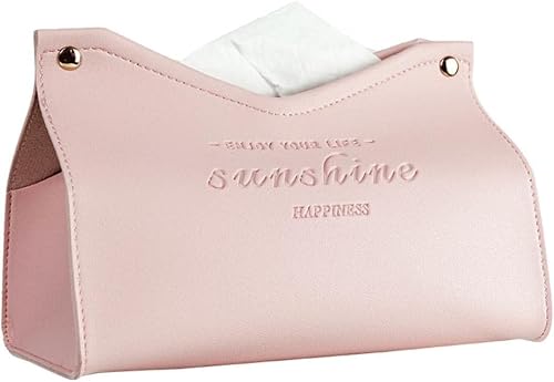 Tissue Box Cover PU Leather Refillable Multicolor(Style B pink)