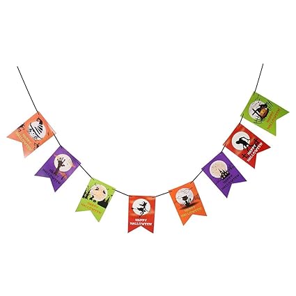 BNF Holiday 3M Happy Halloween Creepy Pumpkin Witch Ghost Design Pennant Banner Paper Bunting DIY Home Garland Accessories 3 M