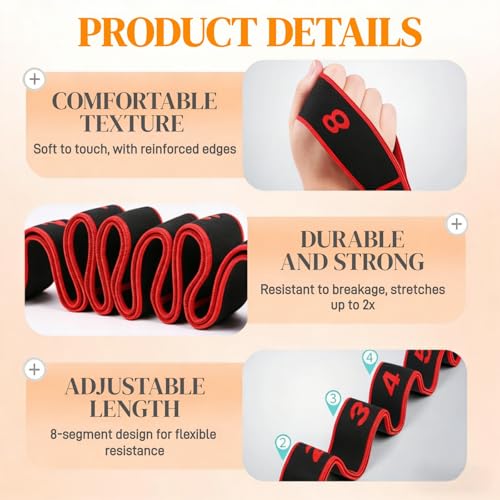Fitness Resistance Band for Stretching and Yoga, Number Stretch Resistance Band with Clear Markings, 8-Section Elastic Training Bands (3Psc) - Image 5