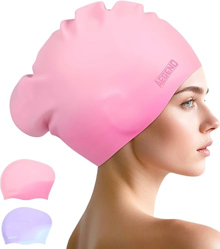 Miniatura 20 de Aegend - Gorros de natación para cabello largo, gorras de natación de silicona duraderas para mujeres, hombres, adultos, jóvenes, fáciles de poner