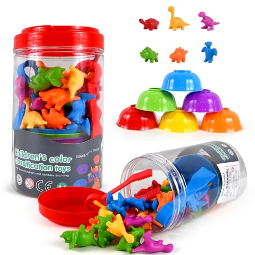 Image of BeFunky Counting Matching Game with Sorting Bowls, Color and Sensory Montessori Educational Learning Toys Set Gift for Toddlers Preschool Age 3+ Years Old (Dinosaur Box)