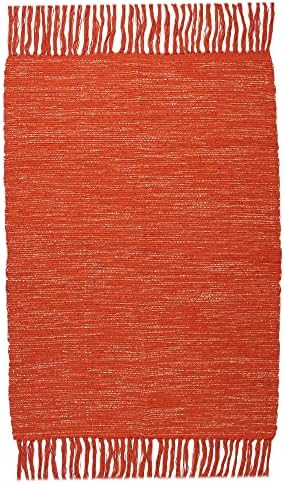 Asraie Ribbed Hand Woven Cotton Rag Rug | Cotton Reversible Rugs | Recycled Cotton Area Rug for Living Room Kitchen Entryway | 2x3'(Orange)