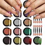 Artdone 16 Jars Chrome Nail Pearl Powder Silver and Gold Mirror Iridescent Aurora Metallic Nail Pigment Pearlescent Mermaid Pigment Pearl Dust Kit, Nail Art Decoration, Acrylic Resin Craft