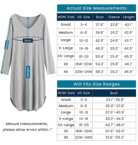 Wiwi Bamboo Nightgowns For Women Soft Long Sleeve Sleep Shirt Comfy Nightshirts Sleepwear Plus Size Pajamas S-4X, Pink, 4X #TOP5