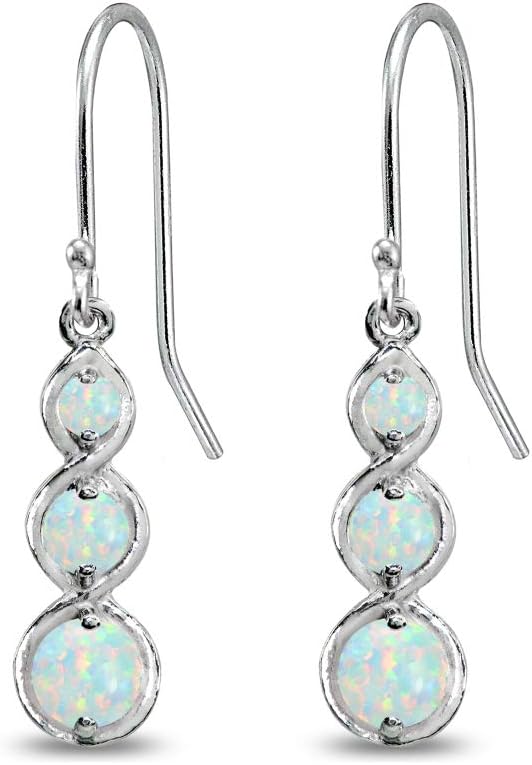 Sterling Silver Genuine or Synthetic Gemstone Round Three Stone Journey Infinity Dangle Earrings - Image 3
