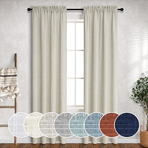 Flachs-Leinenvorhänge 96.5 cm Breite für Wohnzimmer, 2 Panel-Set, Stangentasche, Lichtfilter, halbtransparent, lang, dünn… – Ansicht 1