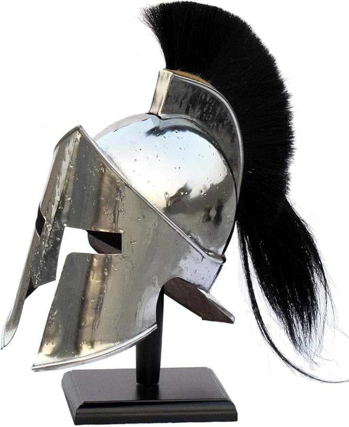 F.K GIFT STORE Medieval Greek Spartan Helmet With Black Plume Roman 300 Movie Armour Cosplay Costume Reenactment Roleplay Use-image-0