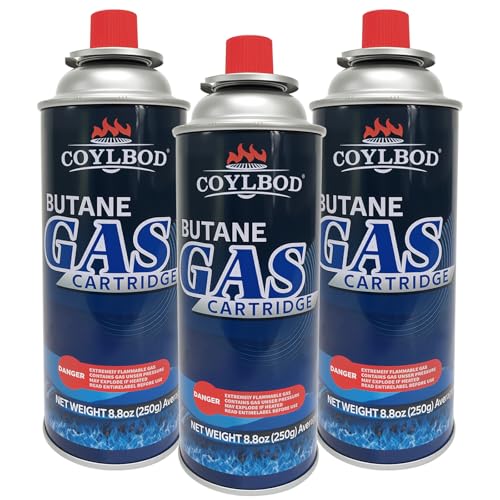 CoYlBod Butane Gas Butane Fuel Canister 99.99% Pure Butane Canister with Explosion Proof - RVR System Butane Fuel for Camping Stove Kitchen Torch Head (3 Can)