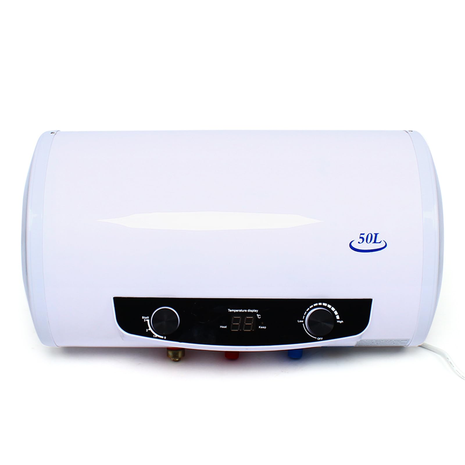 Scaldabagno elettrico orizzontale da 50 l, scaldabagno elettrico, scaldabagno elettrico, serbatoio per acqua calda, termostato a 30 – 75 °C, bianco