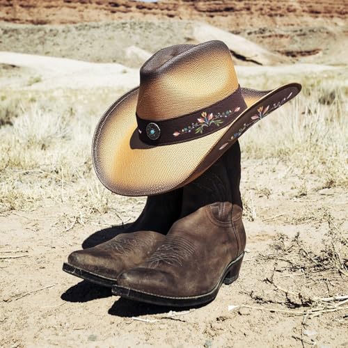 Image of Cowboy Hats for Women, Brown Cowgirl Hats Classic Straw Western Hats for Women Music Festival Party Beach.