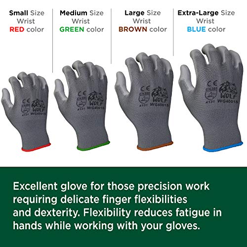 WOLF Ultradünne Arbeitshandschuhe aus Polyurethan-Handflächenbeschichtetem Nylon, für drinnen und draußen, Bau, Wartung, Gartenarbeit, Mechaniker, Lager, Mehrzweck, flexibler Griff, Grau, Größe 12, – Bild 6