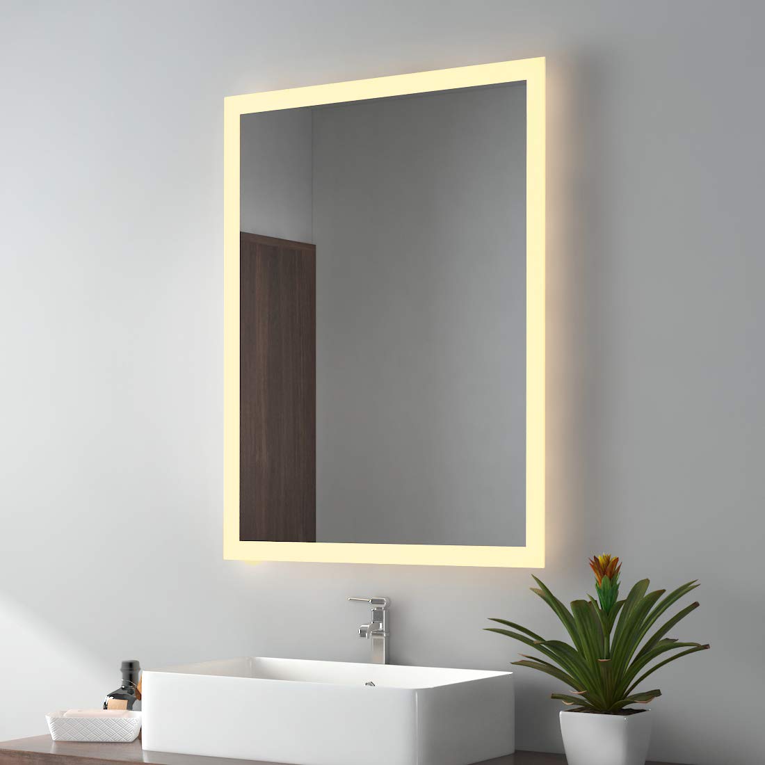 Specchio da bagno Aica LED 80 x 60 cm, antiappannamento, luminosità