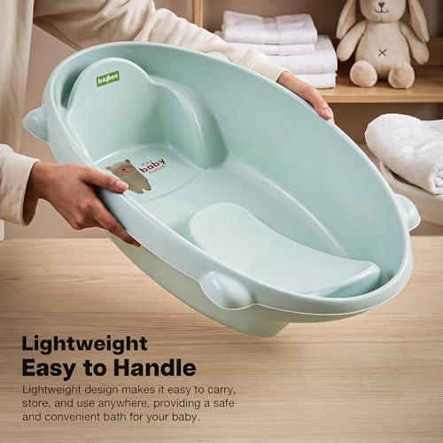 Image of Baybee AquaHug Baby Bath Tub for 0 to 5 Years | Ergonomic Bath Tub for Kids with Anti-Slip Base & Quick Drains | Sitting & Lying Babies Bather & Baby Bathing Tub for Boys Girls (Blue)