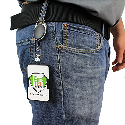 5 Pack - Premium Two Card Plastic Badge Holder - Vertical Or Horizontal - With Heavy Duty Retractable Carabiner Clip Badge Reel By Specialist Id (Black) #TOP4