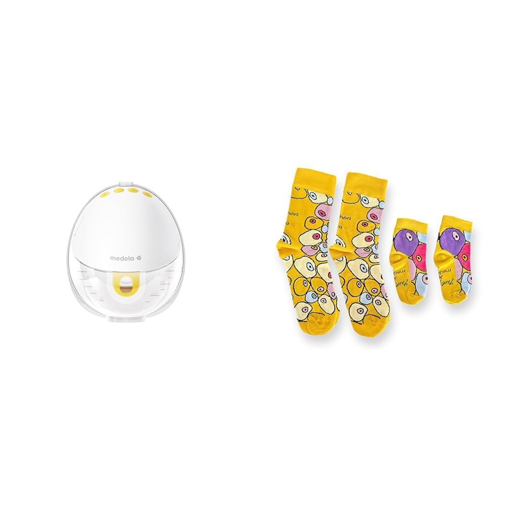 Bundle Medela Motion InBra Tire-lait électrique portable+ Medela Chaussettes maman-bébé, Édition limitée par l'artiste suisse Yael Anders, Dans le cadre de la campagne With You, Every Step of the Way