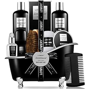 Christmas Gifts for Men, Mens Spa Gift Set Beard Kit and Body Care, Unique Gifts for Dad Sandalwood Spa Gift Baskets, Bath and Beard Grooming Kit, Birthday Gifts for Him with Beard Balm, Growth Oil.