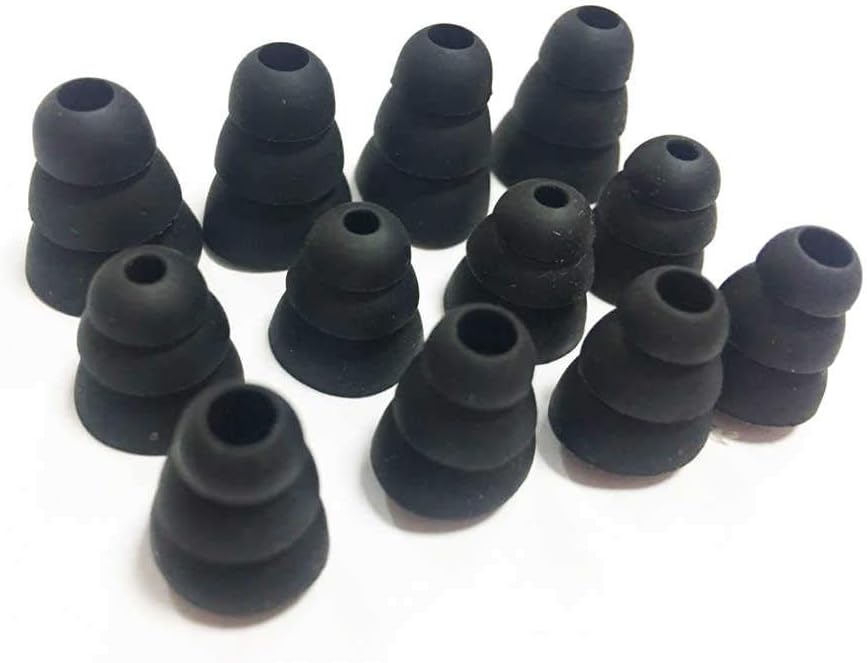 12pcs Triple Flange Silicone Sport earbuds Ear Pads Replacement Earbuds Tips Gels Rubber Reduces Noise & Improves Sound Internal Size (4.00mm-7mm) In-Ear Earphone Headphone (Black)