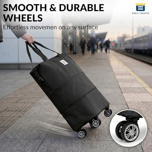 Image of Btag Travel Duffle Bag with Wheels | Convertible Handbag, Trolley & Shoulder Luggage for Clothes | Space-Saving Foldable Travel Companion | Expandable & Waterproof Traveling Bag for Unisex (Black)
