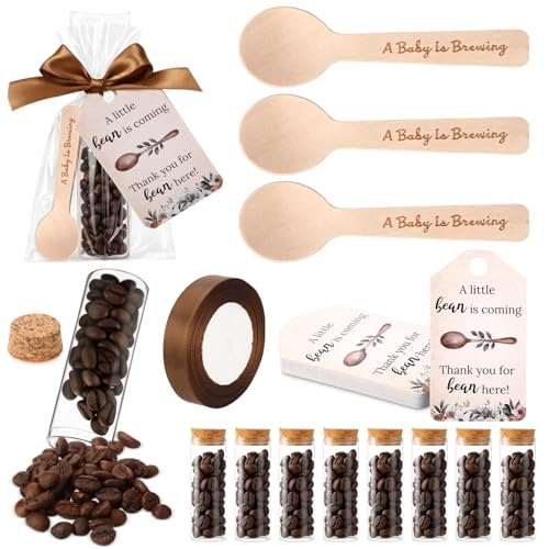 Gandeer 30 Set Coffee Baby Shower Favors for Guest A Baby Is Brewing Wooden Spoon Mini Coffee Glass...