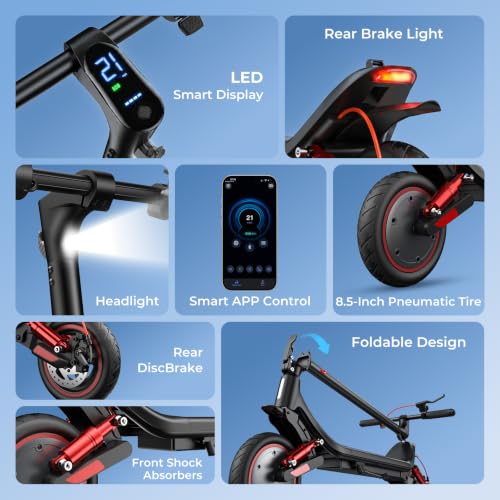 Image of Electric Scooter - Electric Scooter Adults, 500W /1000W /1200W Motor, 18 /21 /25 MPH, 21 /28 Miles Max Range, APP Control, Double Braking Systems, 8.5 inch /10 inch Tire, Foldable E-Scooter