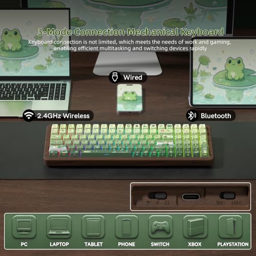 Image of Womier Wood Creamy Keyboard with Number Pad, Wireless Frog Keyboard-WD99 | Mechanical Gaming Keyboard QMK /VIA,100-key BT5.0 /2.4G /USB-C Hot Swap,PBT Keycaps Custom RGB for PC /Mac,POM Linear Switch