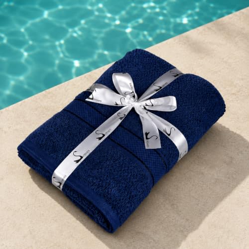 Image of SENSES By Riba Cotton Towels for Bath 550 GSM - Navy, 1 Pc | Super Soft, Large Size, Absorbent, Lightweight, Antimicrobial, Low Linting