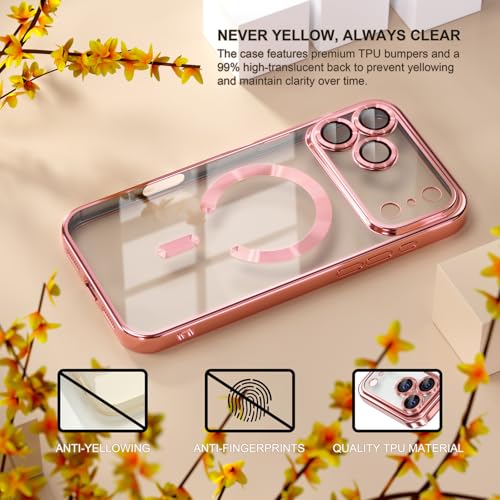Image of Misea Magnetic for iPhone 17 Pro Max Case Compatible MagSafe Pink | [Never Yellowing] [Military Drop Protection] Full Camera Lens Protector Plating Soft Clear Phone Case for Women, Pink