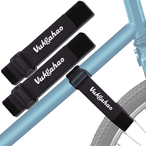 Vukgahao Bike Wheel Stabilizer Heavy Duty Versatile Hook & Loop Securing Straps Tie Downs Fastening Reusable Bicycle Wheel Black 2 Pack (Slide Buckles, 1.5 in)