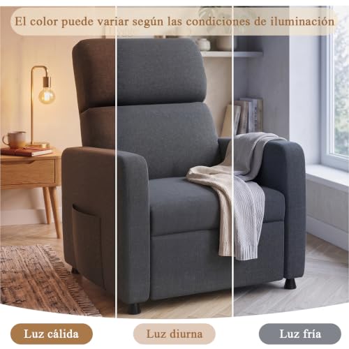 Miniatura 8 de Devoko Sillón Relax Reclinable Eléctrica, Reclinable Ergonómica 90 -165 , Silla Reclinable Con Respaldo Y Reposapiés Ajustable, Sillón Para Ancianos Salón Oficina, Con Bolsillos Laterales, Gris