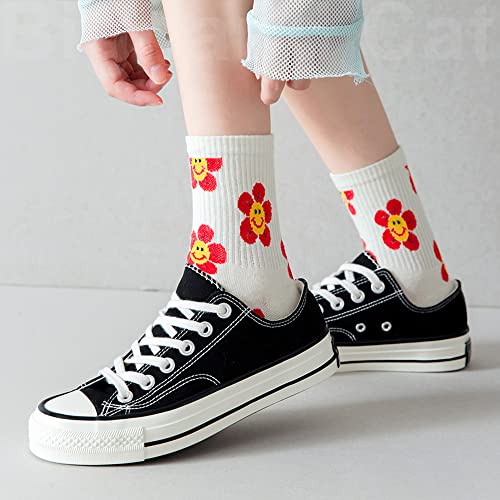Iig 3-6 Pairs Womens Cute Animal Patterned Funny Novelty Cotton Crew Socks (Flower 2-5 Pairs) #TOP2