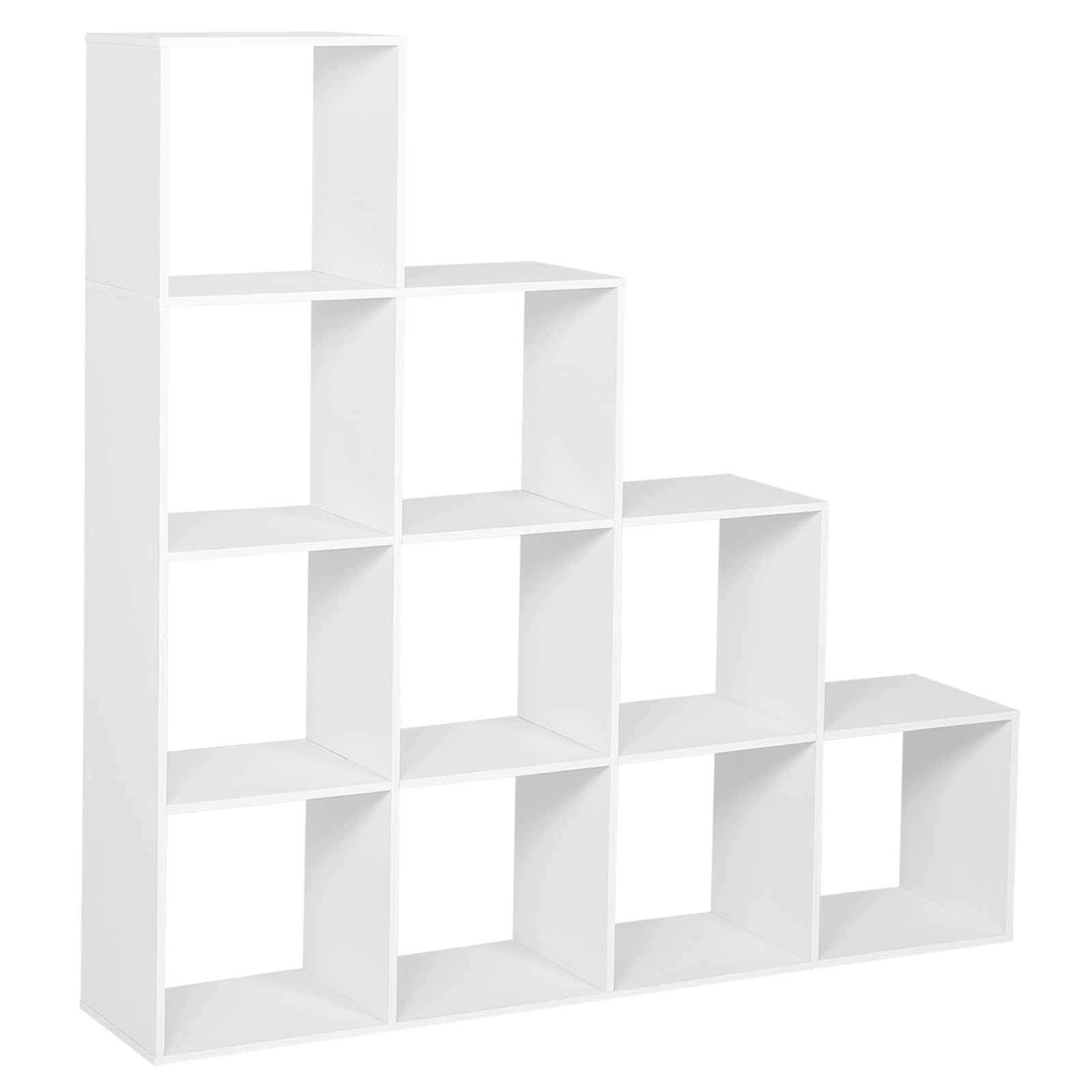 WOLTU weißes Regal für Buch Spielzeug, Bücherregal mit 10 Fächern, Schrank für Wohnzimmer Schlafzimmer, Raumteil aus Holzewerkstoff, Würfelregal Stufenregal 136x29x136 cm RGB44ws