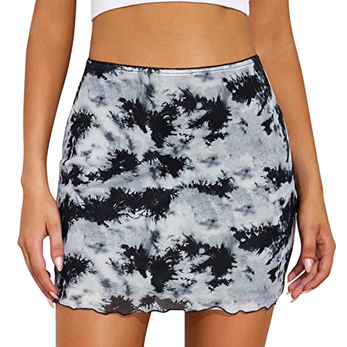 Crop Top And Skirt Set For Women Beach Women Sexy Skirt Dress Floral Printed Mesh High Athletic Skirt With Leggings Black #TOP3