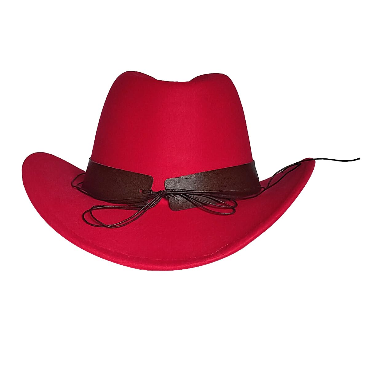 Punctualgood Classic Western Cowboy Cap for Men Womens Wide Brim Fedora Cowgirl Hat with Wide Belt Red