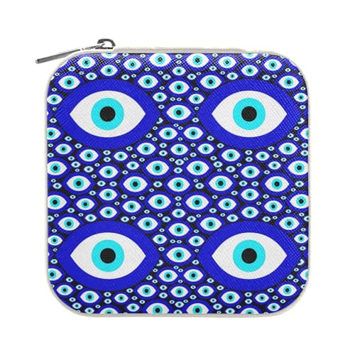 tplaotee Maletín de viaje para joyas de viaje con diseño de ojo malvado, color azul y negro, organizador portátil para mujeres y mujeres