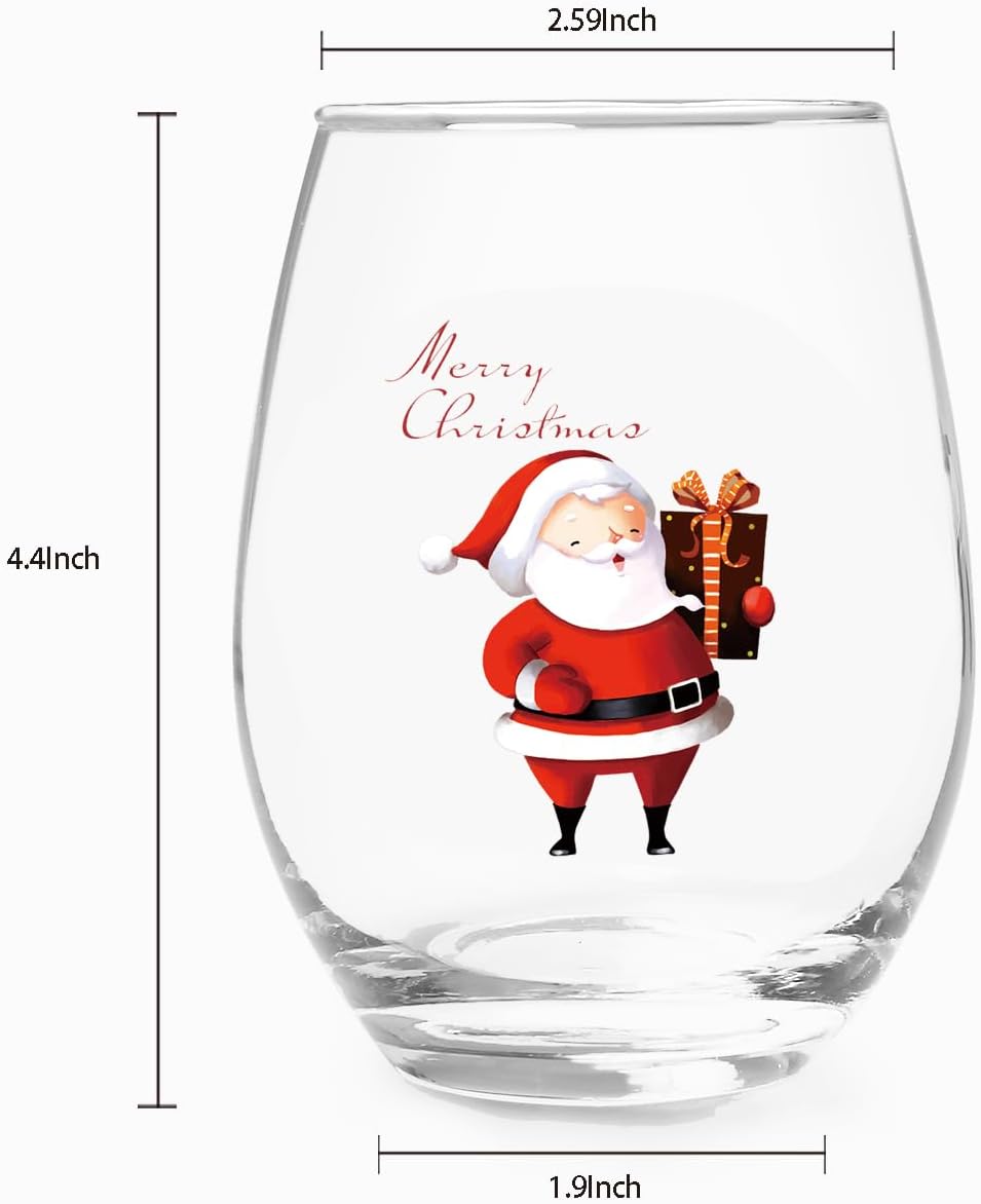 Funny Christmas Wine Glass, Set of 4 Stemless Wine Glasses for Holiday Party Decor, Perfect Christmas Gifts for Men, Women, Family, Friends, Coworkers - 15Oz - Image 7