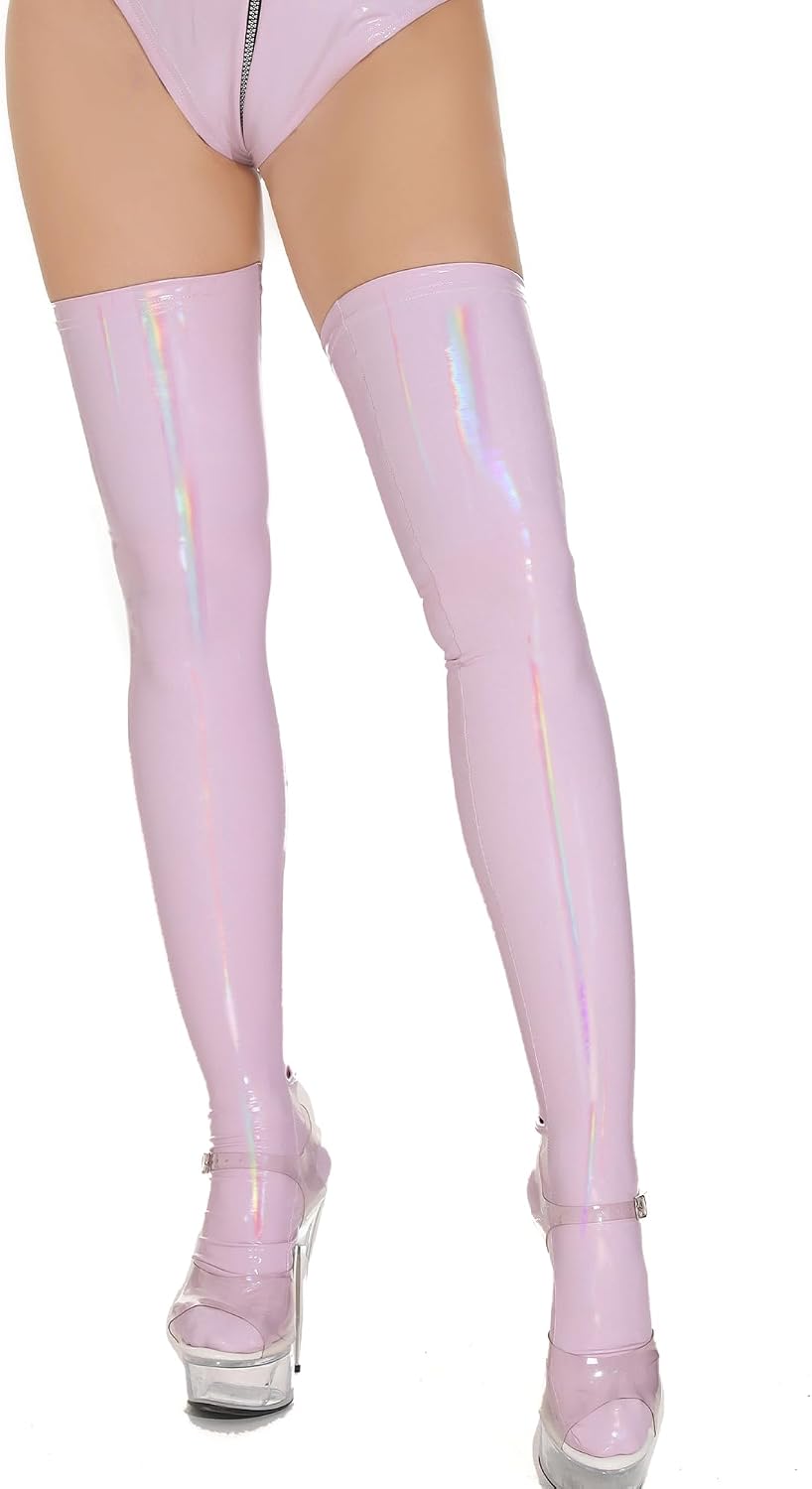 SEAUR Women's Patent Leather Thigh High Stockings Shiny Glossy Wet Look Socks Over Knee Long Socks for Party Club Cosplay